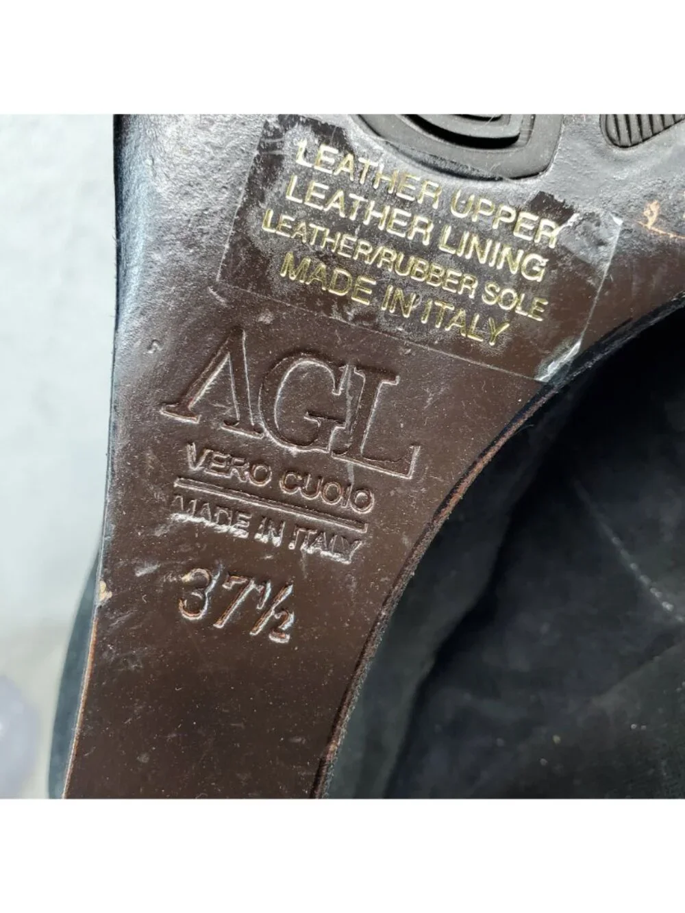 AGL Attilio Giusti Leombruni Shoes Womens 37.5 US 7.5 Black Leather Wedge *Read*